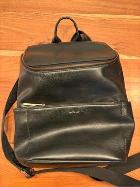 Matt & Nat Black Brave Vegan Leather Backpack with Rose Gold Zipper